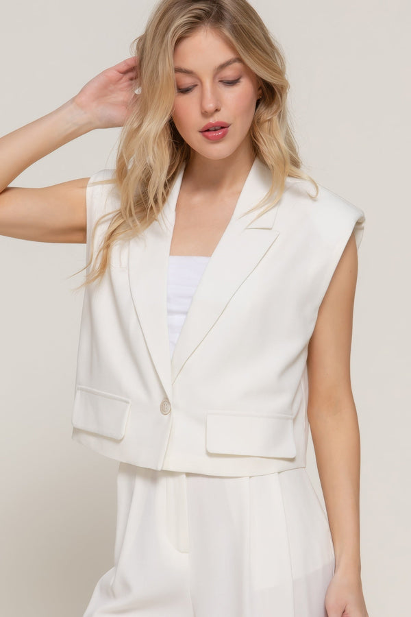 Lapel Collar W/shoulder Pads Vest - Vest - SmartBuyApparel