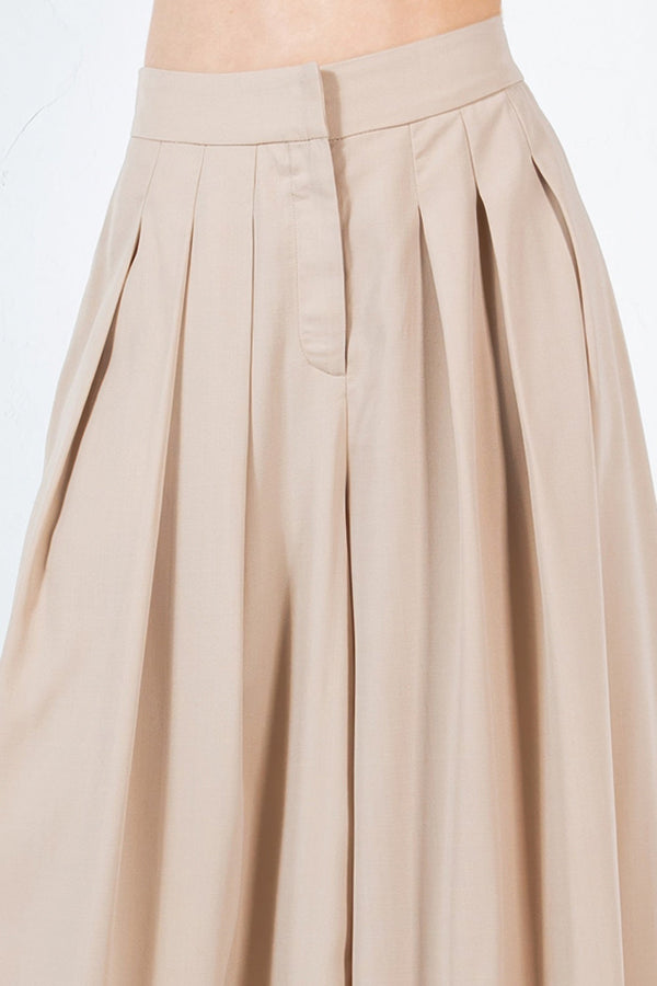Large Hem Wide Leg Pleated Solid Pants - | SmartBuyApparel