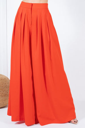 Large Hem Wide Leg Pleated Solid Pants - | SmartBuyApparel