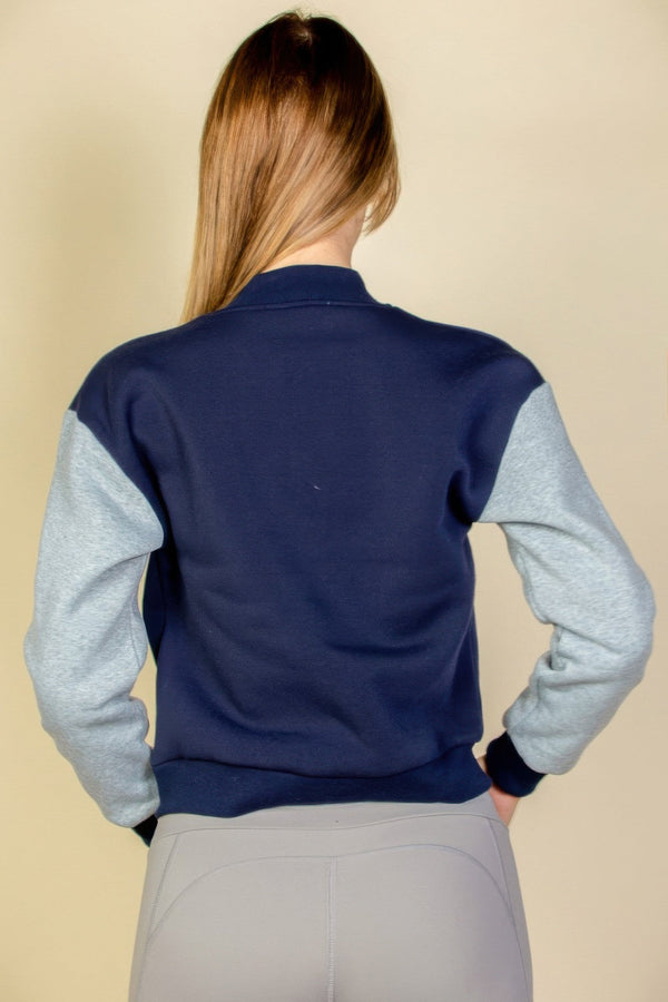 Letter Patched Striped Trim Varsity Jacket - Women's jacket - SmartBuyApparel