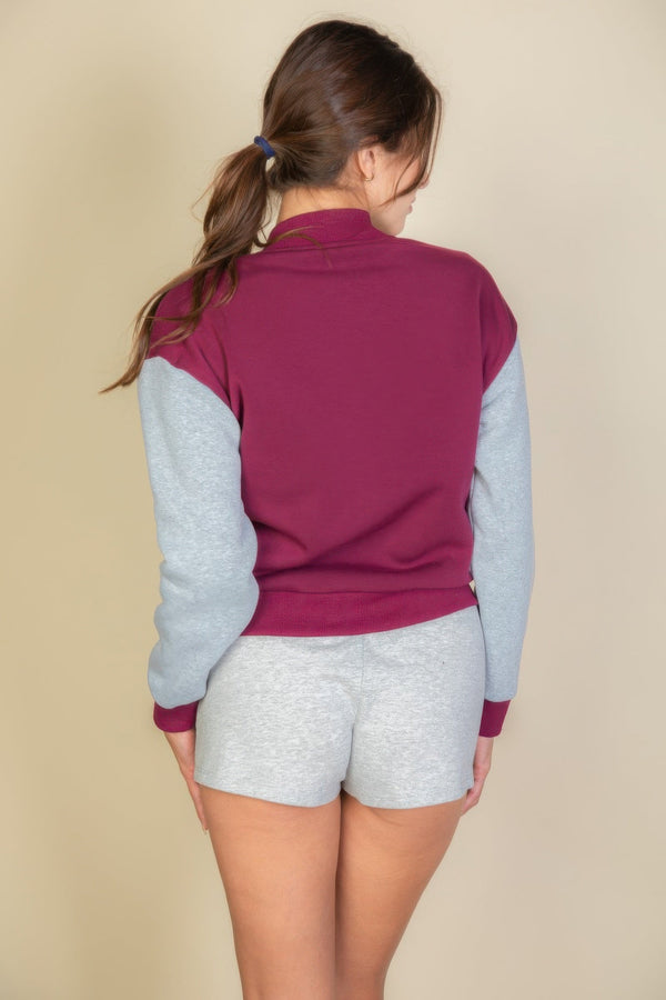 Letter Patched Striped Trim Varsity Jacket - Women's jacket - SmartBuyApparel