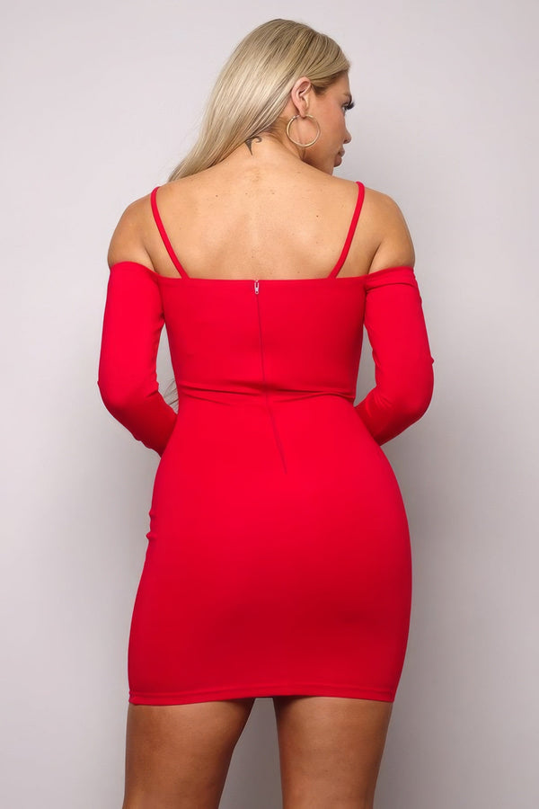 Long Sleeve Cuff Front Strap Mini Dress - Dress - SmartBuyApparel