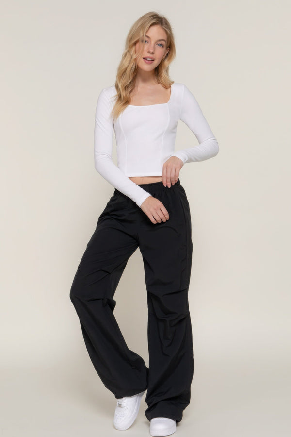 Long sleeve sweetheart neck seam detail knit top - Women's top - SmartBuyApparel