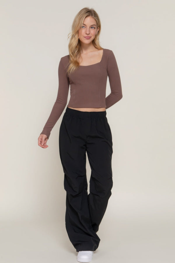 Long sleeve sweetheart neck seam detail knit top - Women's top - SmartBuyApparel