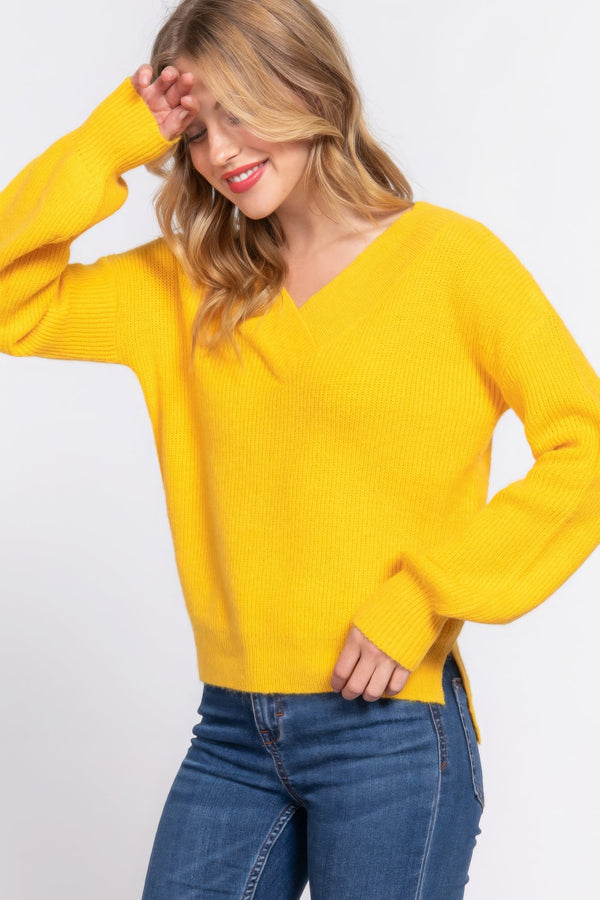 Long Slv Double V - neck Sweater - | SmartBuyApparel