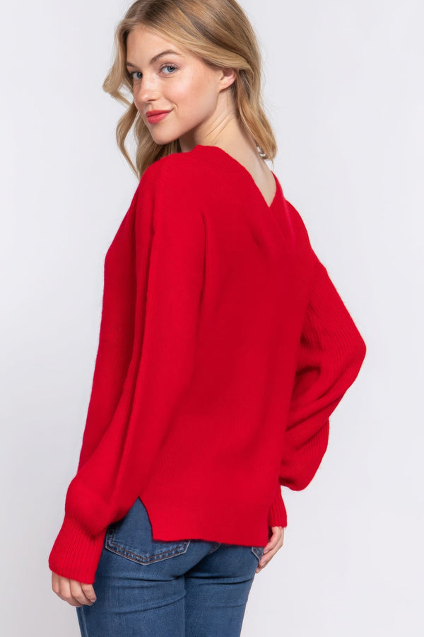 Long Slv Double V - neck Sweater - | SmartBuyApparel