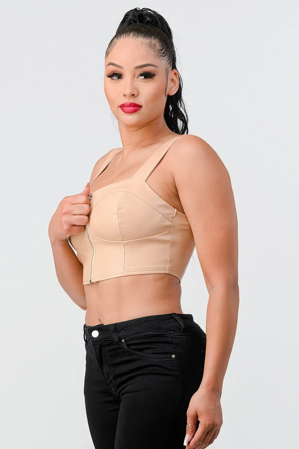 Lux Faux Leather PU Zip - up Strap Sleeveless Cropped Top - Type: Women's top - SmartBuyApparel