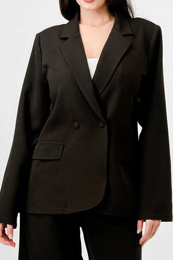 Luxe Stretch Women's Loose Fit Blazer And Wide Legs Pants Semi Formal Set - Type: Women's set - SmartBuyApparel