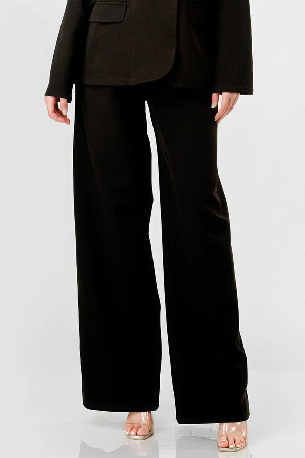 Luxe Stretch Women's Loose Fit Blazer And Wide Legs Pants Semi Formal Set - Type: Women's set - SmartBuyApparel