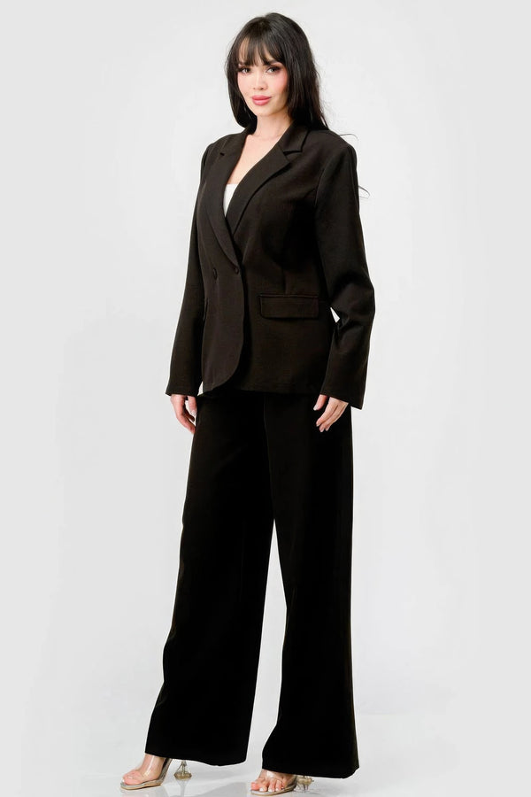 Luxe Stretch Women's Loose Fit Blazer And Wide Legs Pants Semi Formal Set - Type: Women's set - SmartBuyApparel