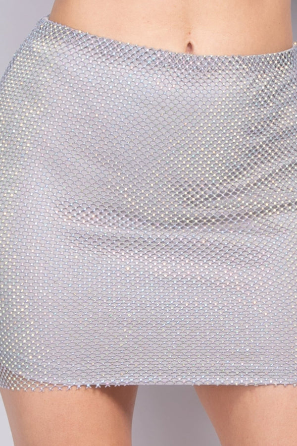 Mid - rise Rhinestone Fishnet Mini Skirt - Skirt - SmartBuyApparel