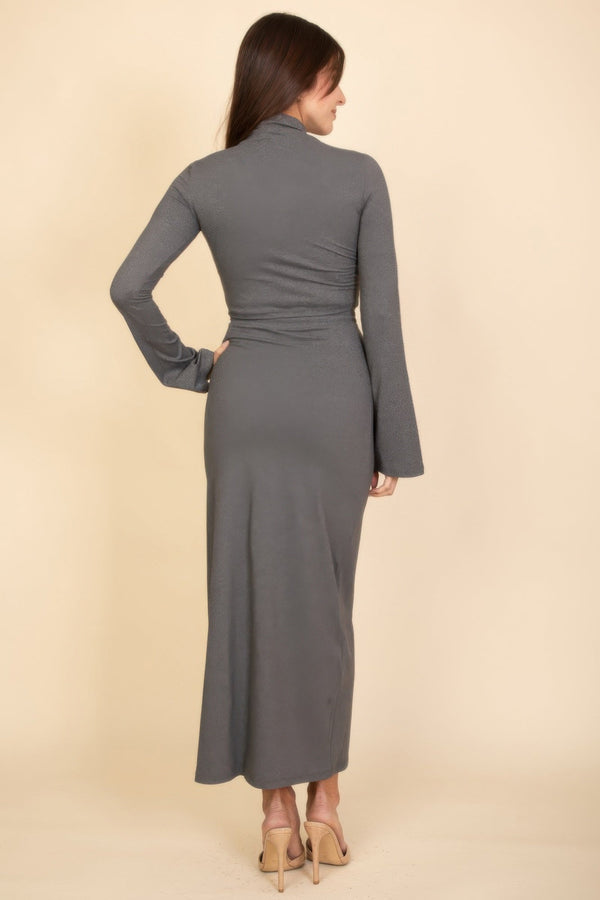 Mock Neck Bell Sleeve Crop Top & Maxi Skirt Set - Women's set - SmartBuyApparel
