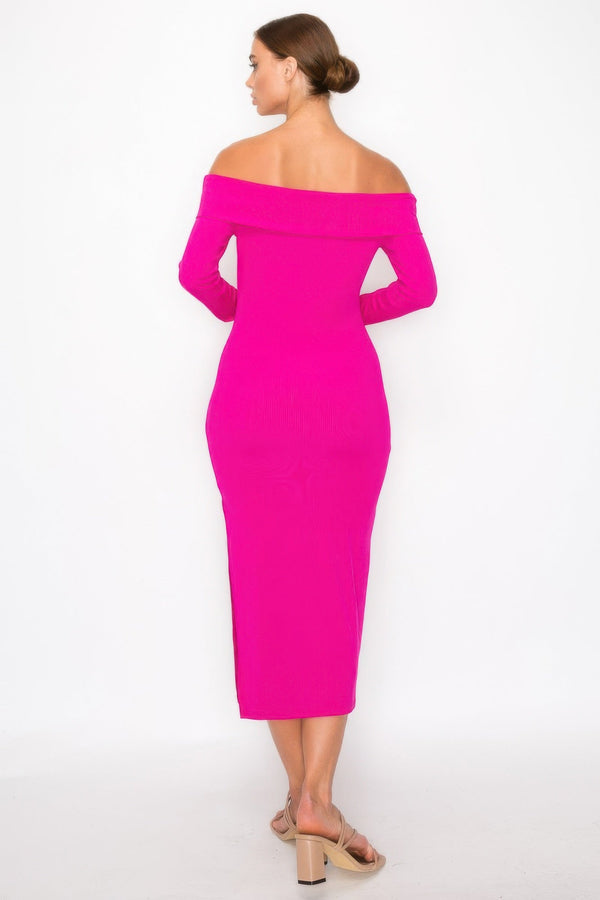 Off - shoulder Rib Midi Dress - Dress - SmartBuyApparel