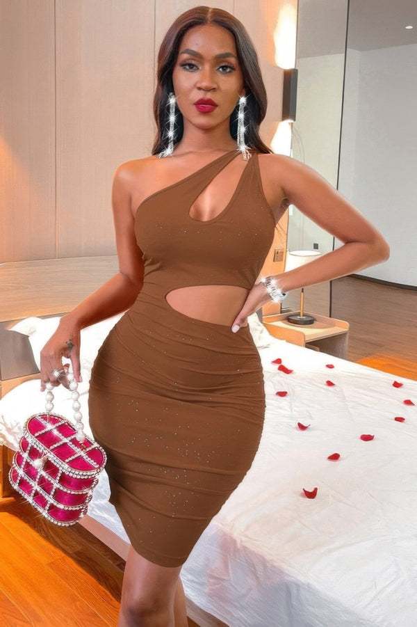 One Shoulder Sleeveless Cutout Bodycon Dress - | SmartBuyApparel