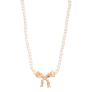 Pearl Ribbon Bow Pendant Necklace - | SmartBuyApparel