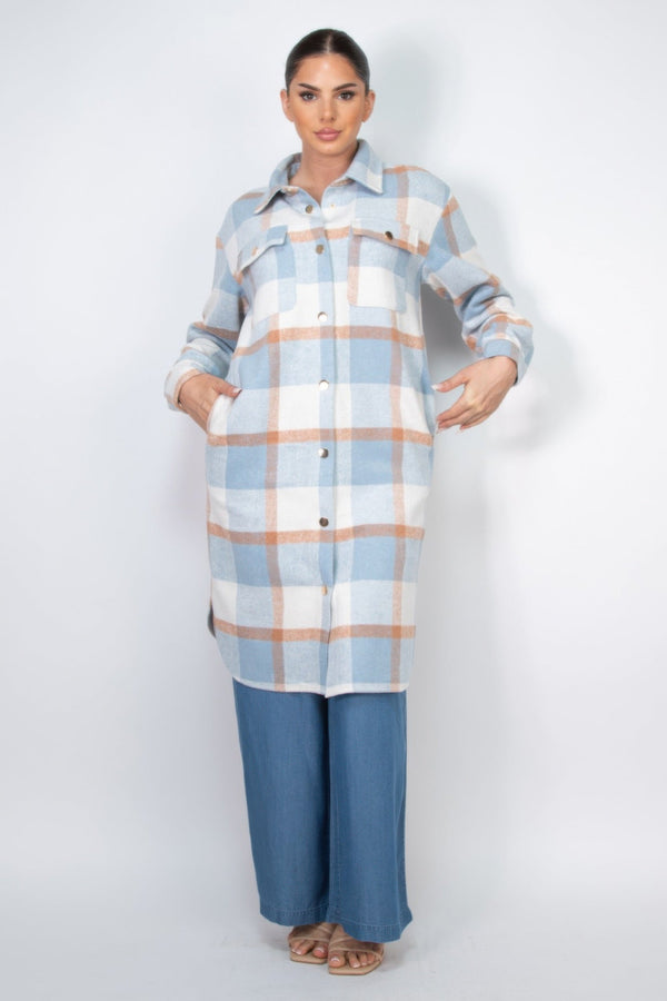 Plaid Buttoned Shacket Coat - Women's coat - SmartBuyApparel