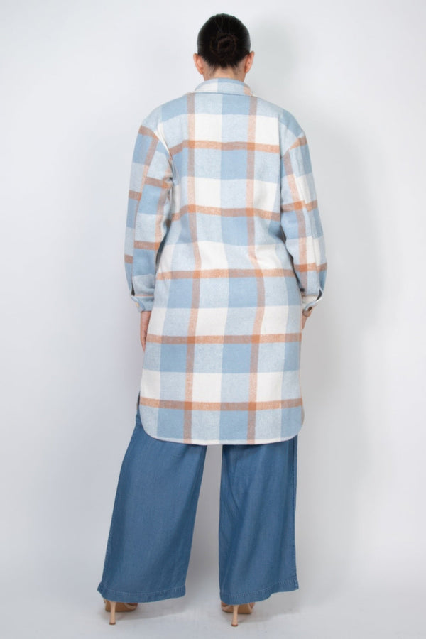 Plaid Buttoned Shacket Coat - Women's coat - SmartBuyApparel