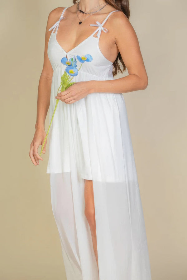 Plunge Neck Split Thigh Mesh Maxi Dress - Dress - SmartBuyApparel