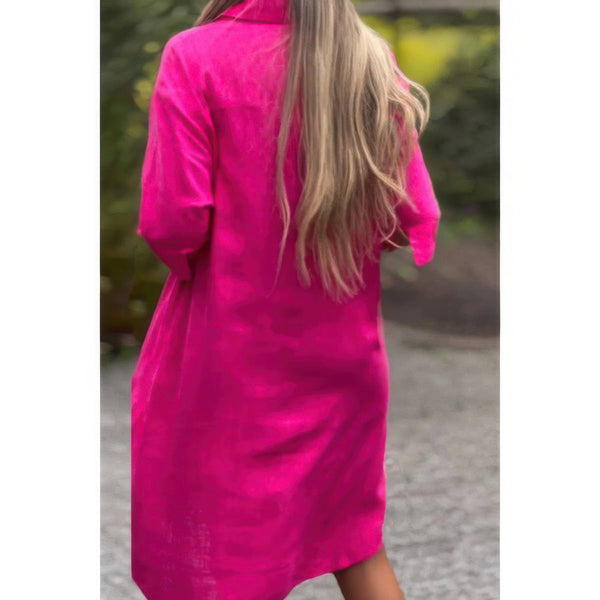 Plus A Line Button Loose Fit Pockets Solid Dress - | SmartBuyApparel
