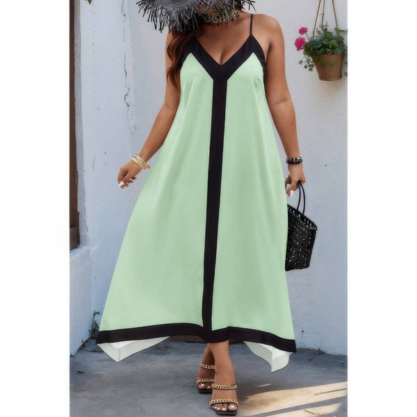 Plus Colorblock Spaghetti Strap A Line Dress - | SmartBuyApparel