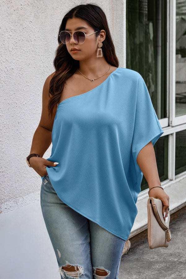 Plus One Shoulder Solid Casual Loose Fit Shirt - | SmartBuyApparel