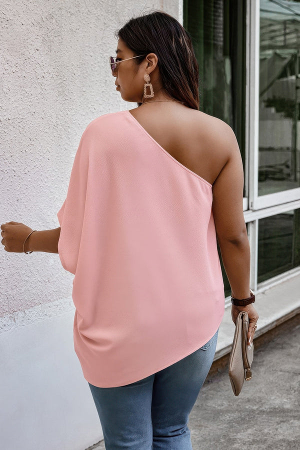 Plus One Shoulder Solid Casual Loose Fit Shirt - | SmartBuyApparel