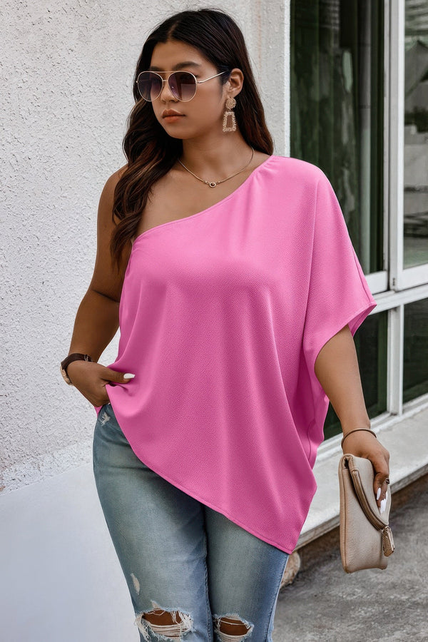 Plus One Shoulder Solid Casual Loose Fit Shirt - | SmartBuyApparel