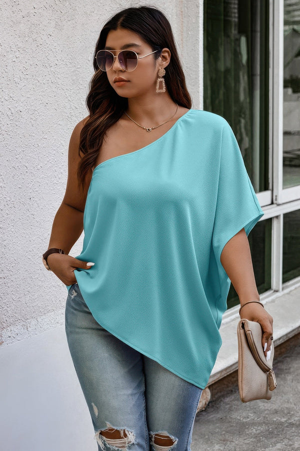 Plus One Shoulder Solid Casual Loose Fit Shirt - | SmartBuyApparel