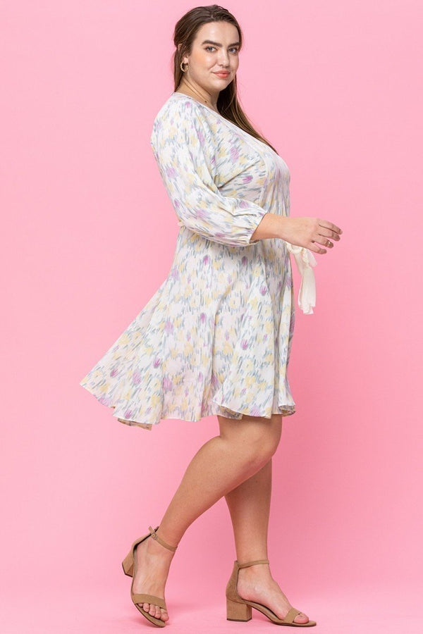 Plus Size Abstract Printed Mini Swing Woven Dress - Dress - SmartBuyApparel