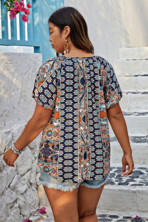 Plus Size Allover Print Boheme Loose Fit Top - | SmartBuyApparel