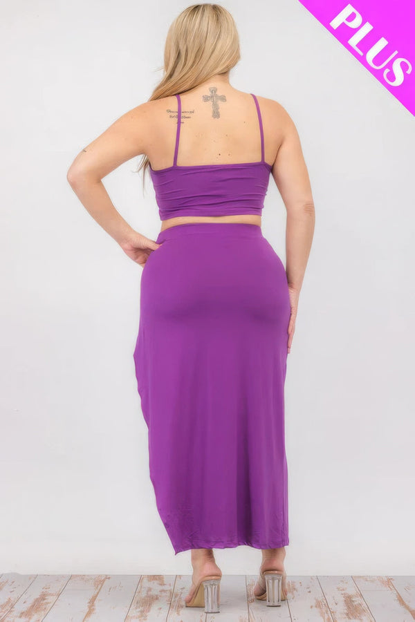 Plus Size Crop Cami & Split Thigh Maxi Skirt Set - | SmartBuyApparel