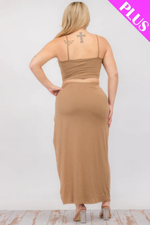Plus Size Crop Cami & Split Thigh Maxi Skirt Set - | SmartBuyApparel