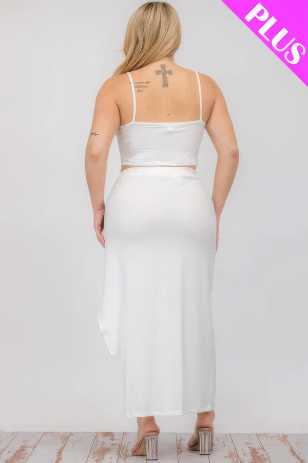 Plus Size Crop Cami & Split Thigh Maxi Skirt Set - | SmartBuyApparel