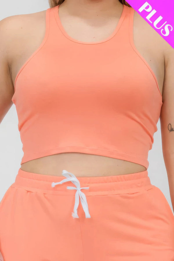 Plus Size Crop Tank Top & Ruched Pants Set - | SmartBuyApparel