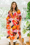 Plus Size Floral Print Square Neckline Midi Dress