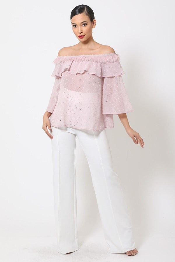 Polka Dot Sheer Off Shoulder Top - Top - SmartBuyApparel