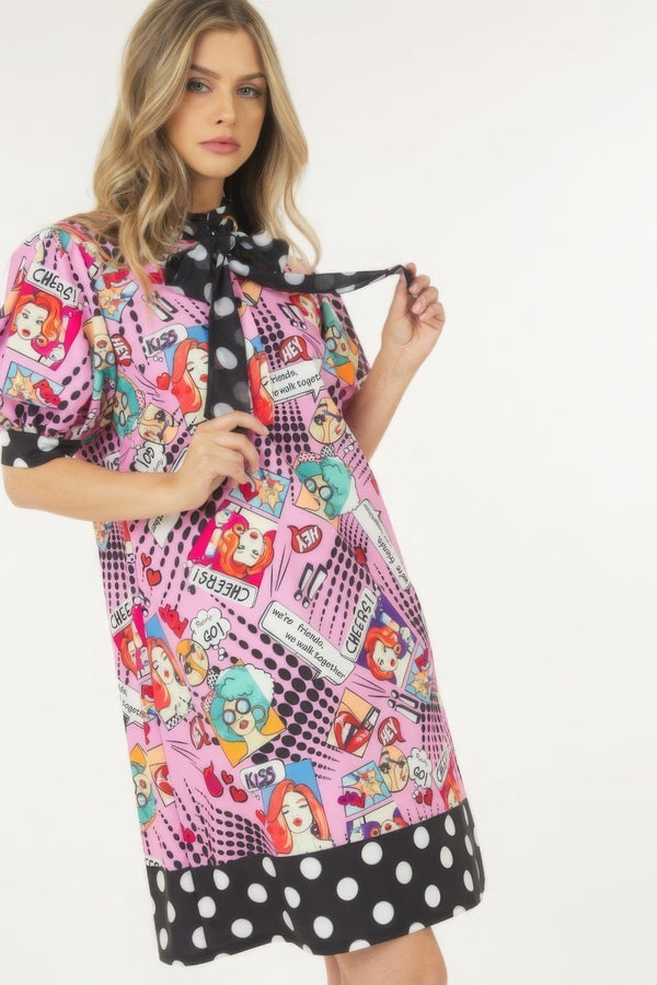 Print Midi Dress With Polka Dot Finish - Dress - SmartBuyApparel