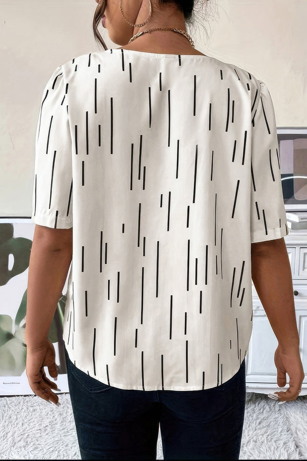 Printed Puff Sleeve Shirt With Line Pattern - | SmartBuyApparel