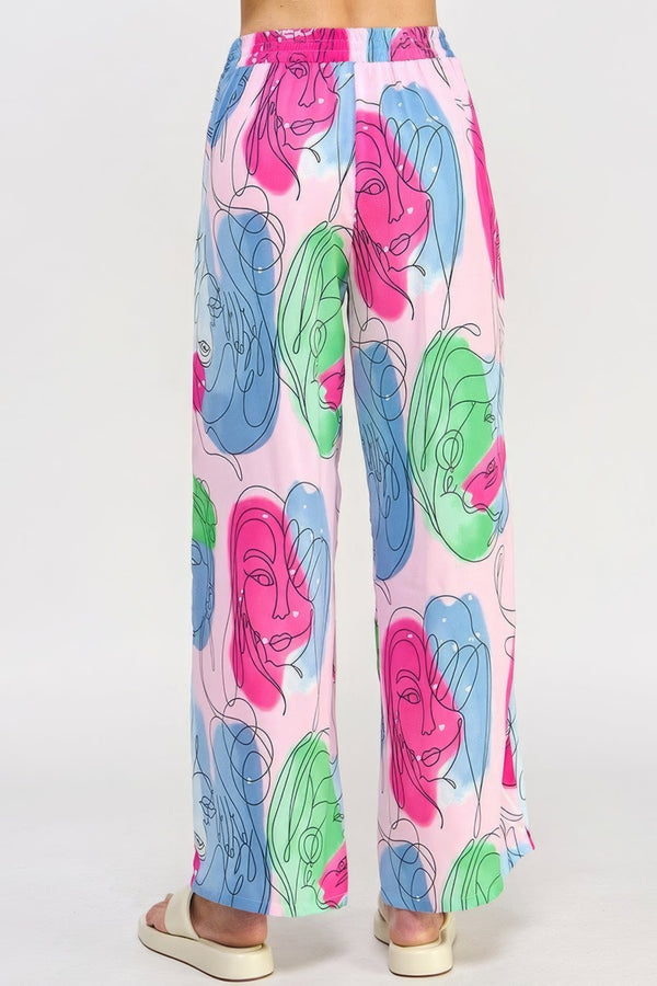 Printed Wide Leg Pant With Elastic Back - Women's Pants - SmartBuyApparel