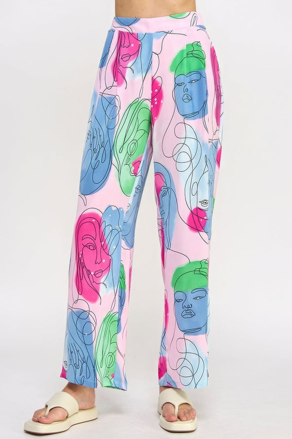 Printed Wide Leg Pant With Elastic Back - Women's Pants - SmartBuyApparel