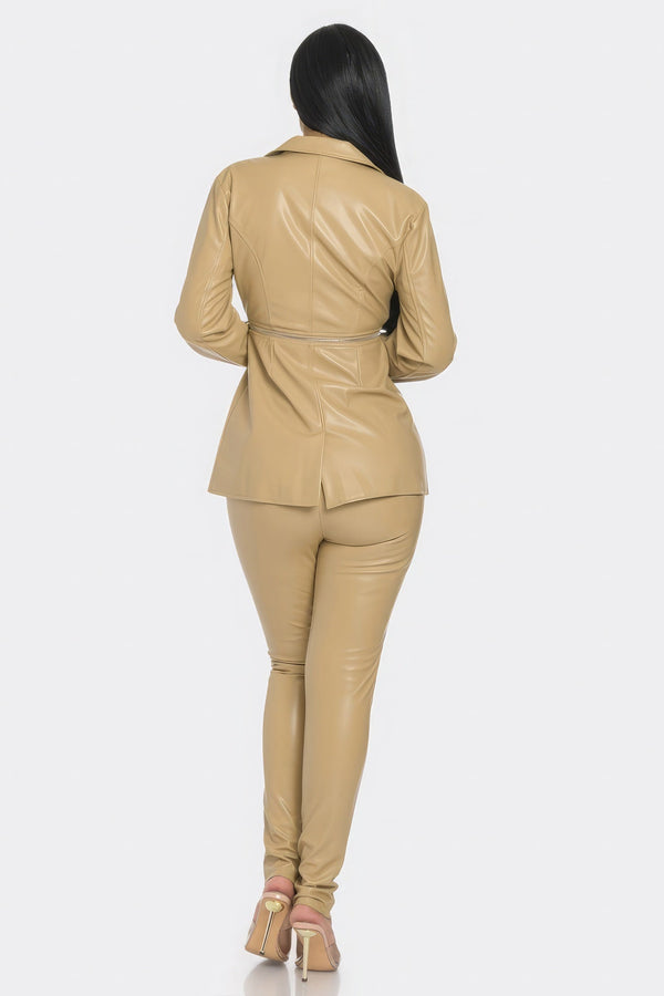 PU Leather Zipper Pant Set - Set - SmartBuyApparel