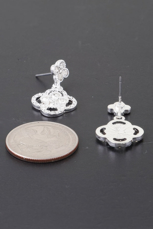 Quadra Rhinestone Clover Drop Earrings - | SmartBuyApparel