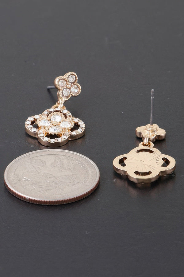 Quadra Rhinestone Clover Drop Earrings - | SmartBuyApparel