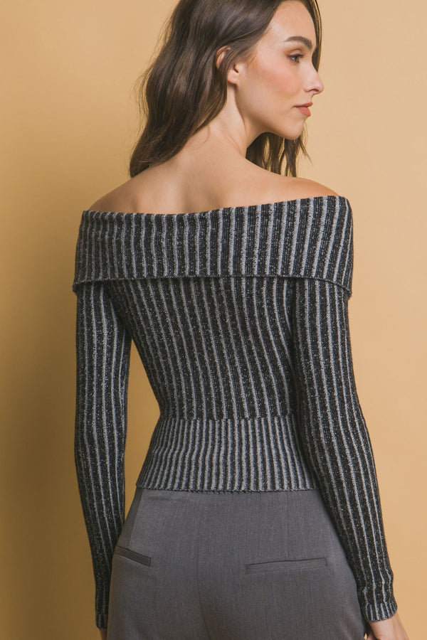 Ribbed Bardot Zip - Up Long Sleeve - Women's sweater - SmartBuyApparel