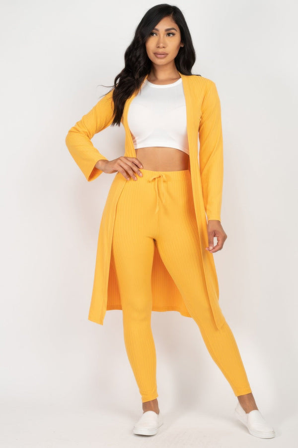 Ribbed Long Cardigan & Leggings Set - Women's set - SmartBuyApparel