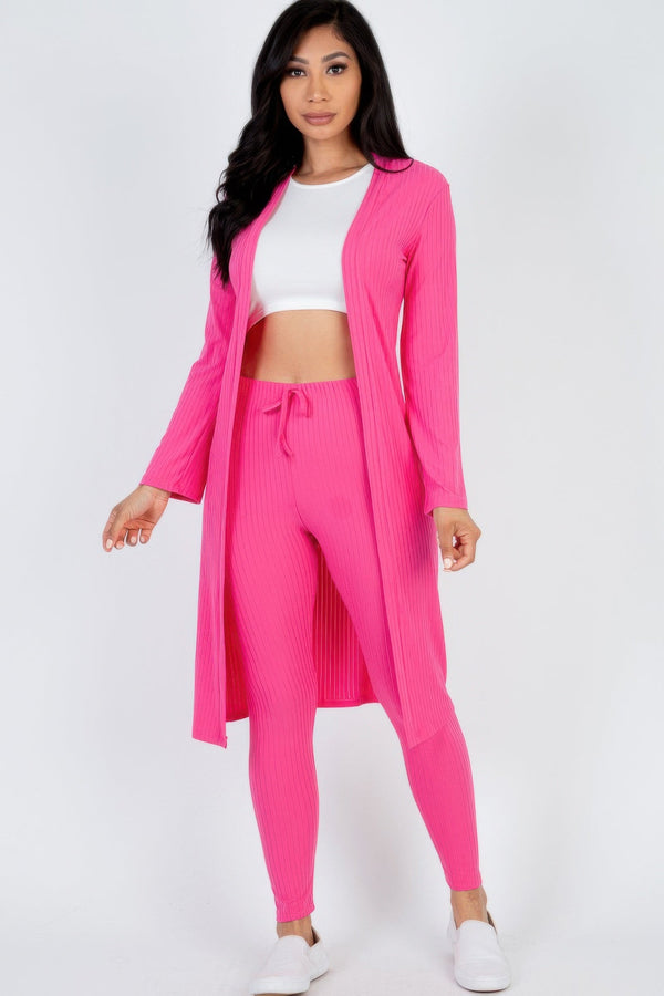 Ribbed Long Cardigan & Leggings Set - Women's set - SmartBuyApparel