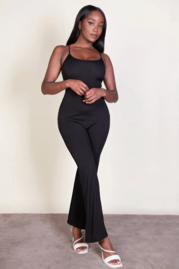 Ribbed sleeveless wide leg jumpsuit - Jumpsuit - SmartBuyApparel