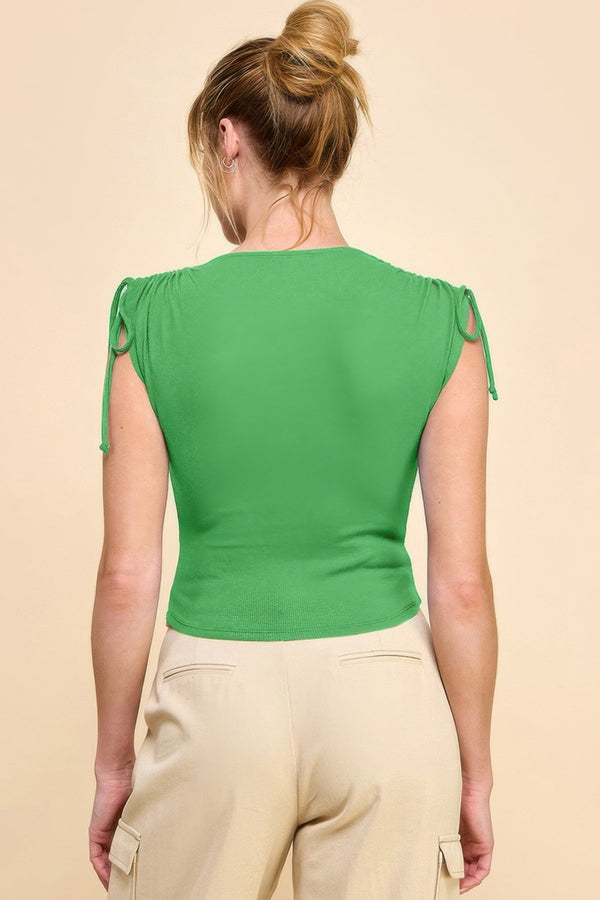 Ruching Shoulder Ribbed Top - Women's top - SmartBuyApparel