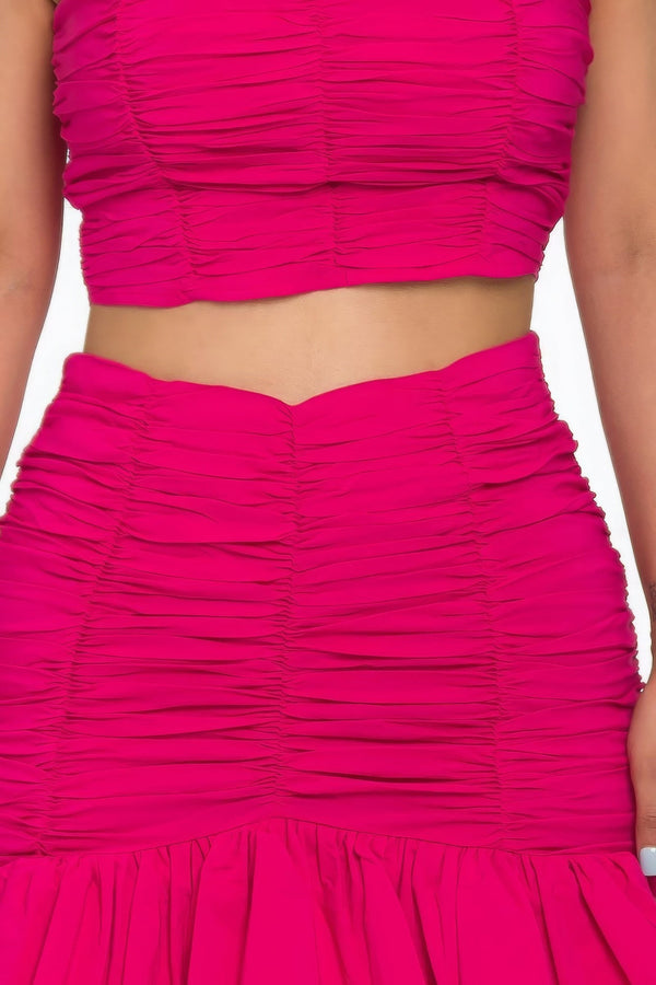 Ruffle Ruched Mini Skirt Set - Women's set - SmartBuyApparel