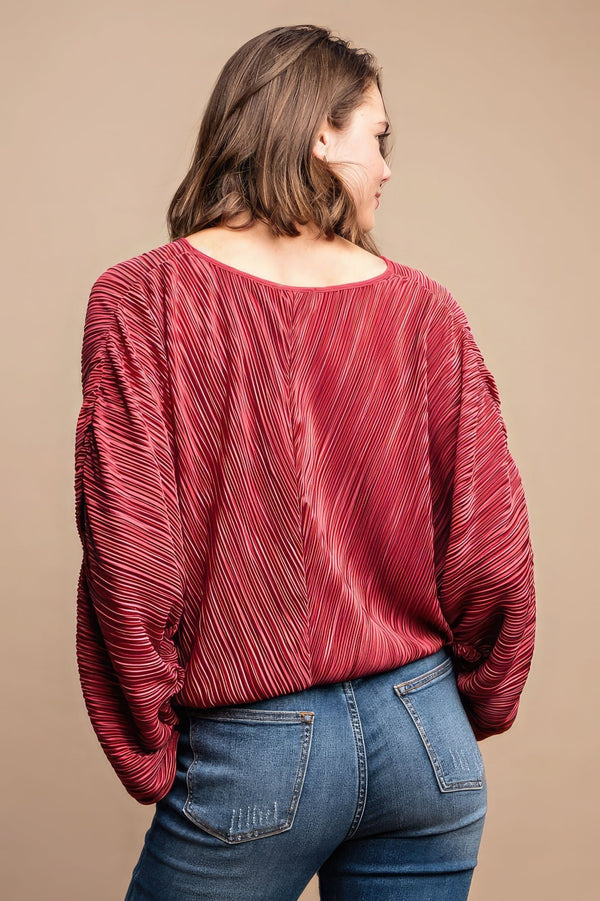 Satin Pleated Drawstring Top With Snap Button - Women's top - SmartBuyApparel